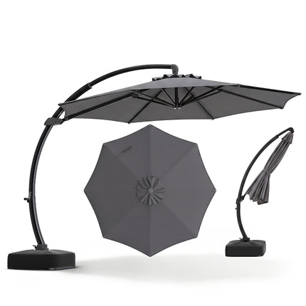 11 Ft Cantilever Patio Umbrella, 360 Rotation, Gray