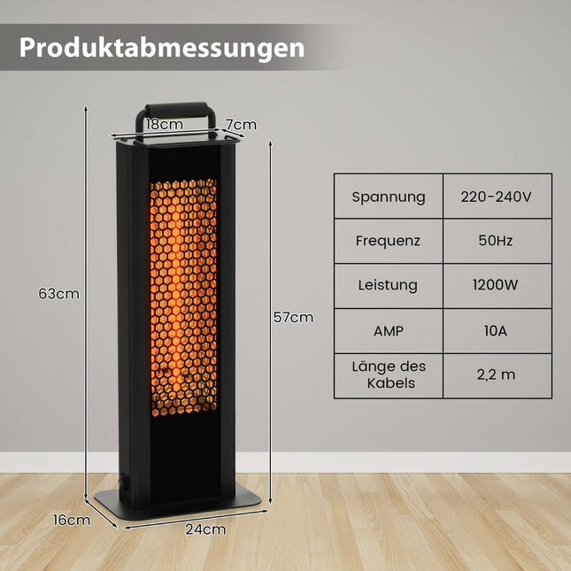 Volně stojící topidlo 1200W s ochranou proti překlopení a přehřátí, hliníkový elektrický zářič na terasu, voděodolný