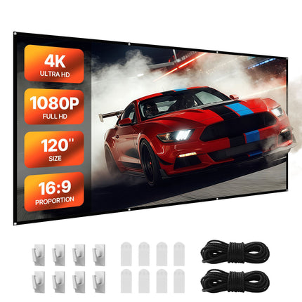 120-Inch 16:9 Projector Screen, 4K, Front and Rear