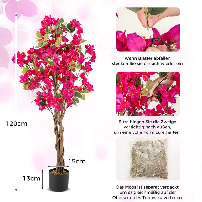Umělá bugenvilea 120 cm s květináčem, růžová, 2 ks