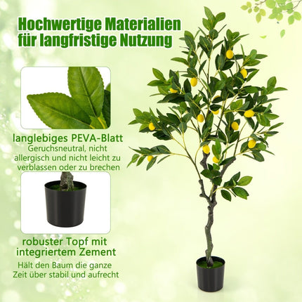 Umělý citroník 120 cm s květináčem a 18 citrony, umělá citrusová rostlina