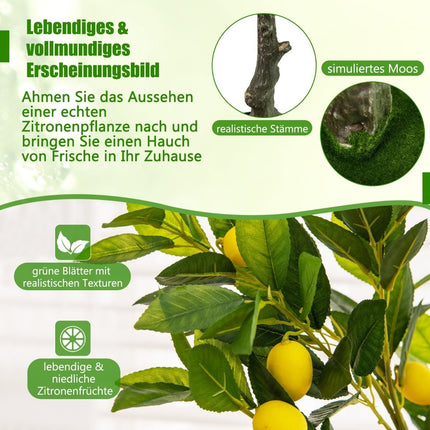 Umělý citroník 120 cm s květináčem a 18 citrony, umělá citrusová rostlina