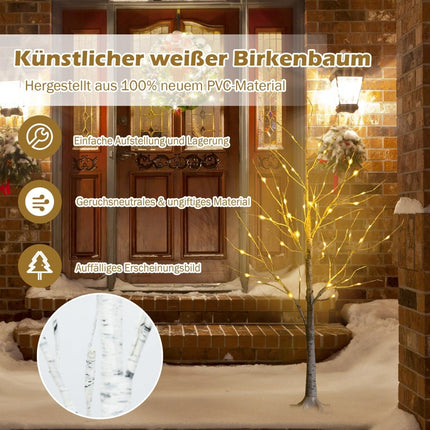 120 cm LED-Birkenbaum mit 48 warmweißen Lichtern
