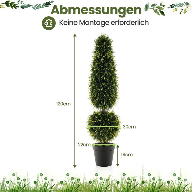 Umělá rostlina 120 cm, umělý strom s květináčem, tvarovaný zimostráz, zelená