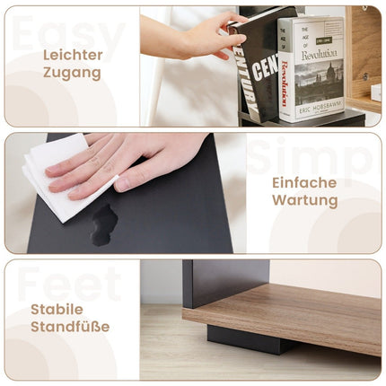 Knihovna 120cm s 9 přihrádkami, stojací regál a dělič prostoru, geometrická, černá a dřevo
