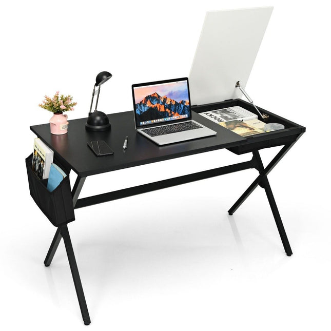 120 cm long desk with cube drawer & side pocket computer desk black + white