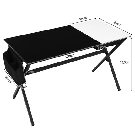 Psací stůl 120 cm se zásuvkou a boční kapsou, počítačový stůl, černá + bílá