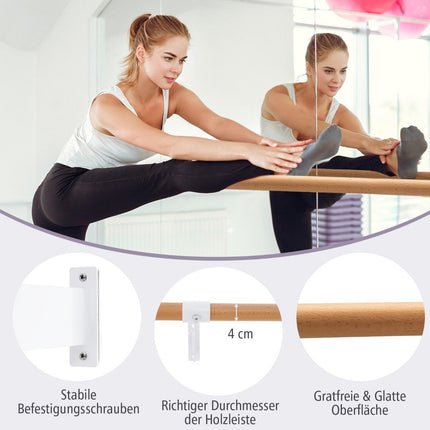 Dřevěná baletní tyč 120 cm včetně nástěnných držáků, taneční tyč, přírodní