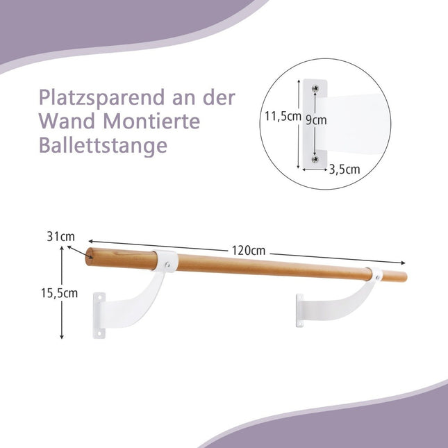 120 cm lange houten balletstang inclusief wandafstand wandmontage dansstang naturel