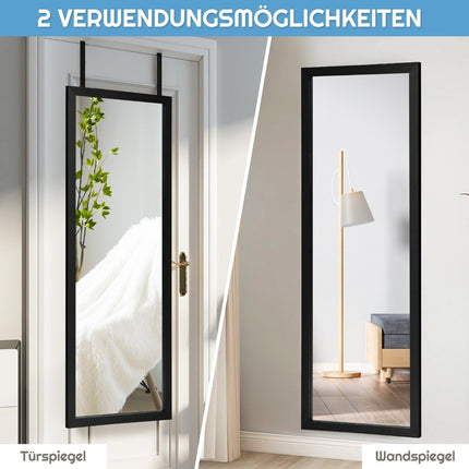 120 x 37 cm wall mirror door mirror with height-adjustable hanging hooks mirror for bedroom