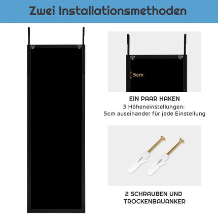 120 x 37 cm wall mirror door mirror with height-adjustable hanging hooks mirror for bedroom