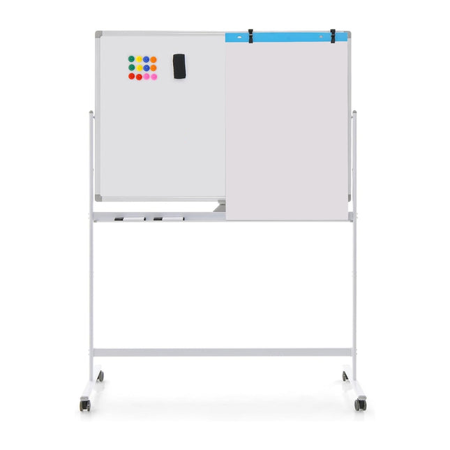 120 x 80 cm Dubbelzijdig mobiel whiteboard, in hoogte verstelbaar magnetisch whiteboard, wit