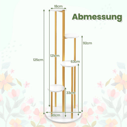 122.5cm 4 Tier Metal Plant Stand with Gold Metal Frame White