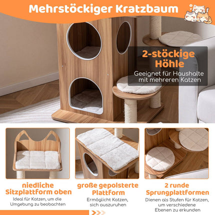 Kočičí strom 122 cm s dvoupatrovým domkem a sisalovými sloupky