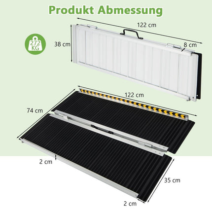 Nájezdová rampa pro vozíky 122 x 74 cm, přenosná skládací protiskluzová, nosnost až 272 kg, hliník