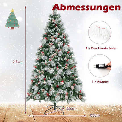 Ø125 x 215 cm vánoční stromek s LED osvětlením, s bobulemi, zelený + bílý