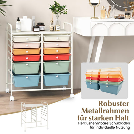 12-Drawer Rolling Cart with Metal Frame and Wheels
