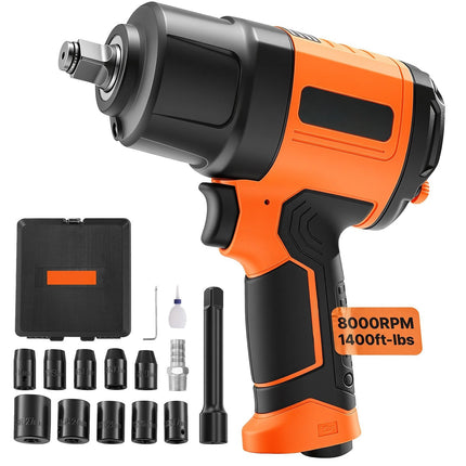 1/2-Inch Air Impact Wrench Kit, 11-Piece CR-V Sockets