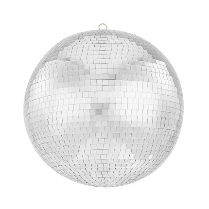12 Inch Mirror Disco Ball, Glass Tiles, Hanging Ring, Silver