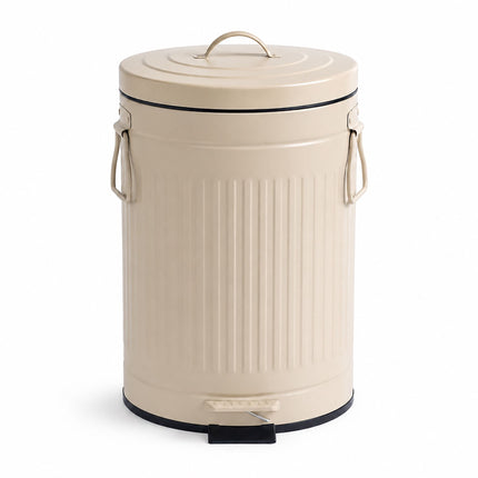 12L Beige Retro Pedal Bin with Soft-Close Lid