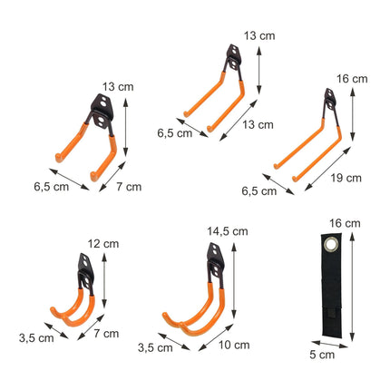 Sada nástěnných háčků a organizérů kabelů, 12 ks – černá/oranžová