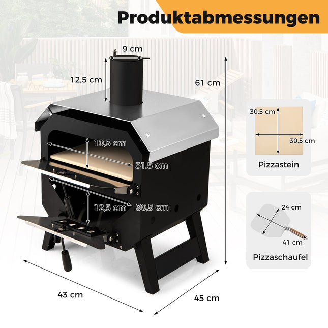 Přenosná venkovní pec na pizzu 12" s kamenem a krytem