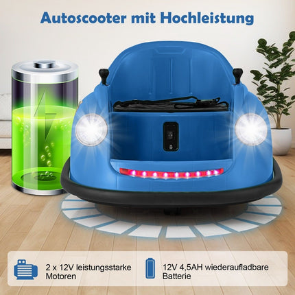 Dětský elektrický autodrom 12V s dálkovým ovládáním, LED světly a hudbou, modrá