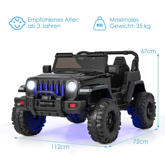 Dětské elektrické auto 12V pro 2 děti s dálkovým ovládáním, klaksonem a světly, černá