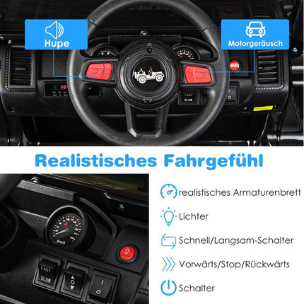 Dětské elektrické auto 12V pro 2 děti s dálkovým ovládáním, klaksonem a světly, černá