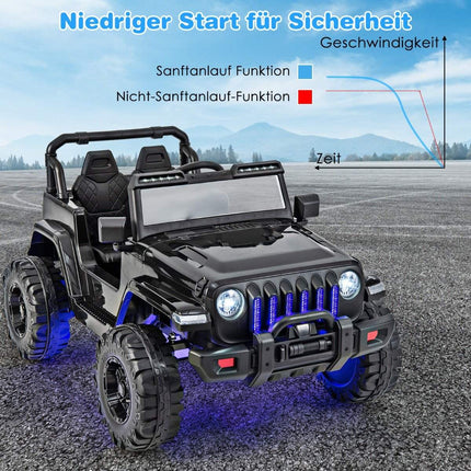Dětské elektrické auto 12V pro 2 děti s dálkovým ovládáním, klaksonem a světly, černá
