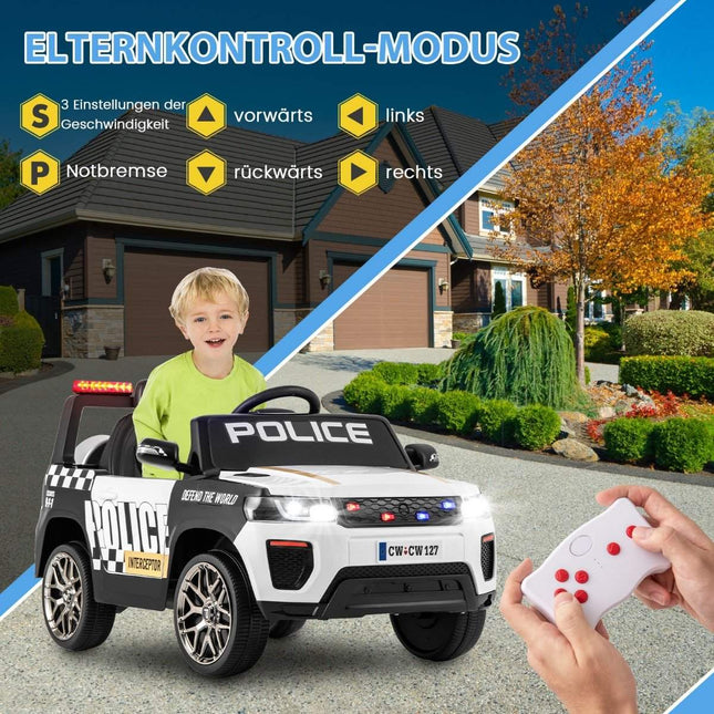 Dětské elektrické policejní auto 12V s dálkovým ovládáním, pro děti od 3 let, bílá