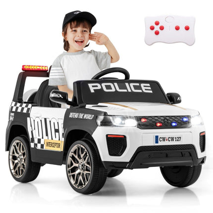 12V Children's Electric Car Police Electric Children's Car with Remote Control Electric Car for Children from 3 Years White
