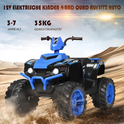 Dětská elektrická čtyřkolka 12V se světlem, hudbou a klaksonem, 4 kola, 2.8-5 km/h, pro děti od 3 let, modrá
