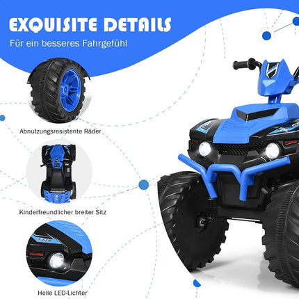 Dětská elektrická čtyřkolka 12V se světlem, hudbou a klaksonem, 4 kola, 2.8-5 km/h, pro děti od 3 let, modrá