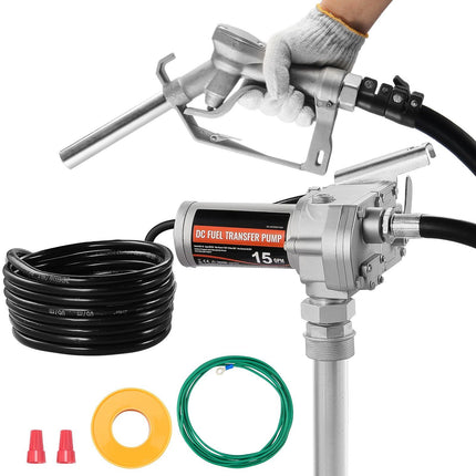 12V Fuel Transfer Pump, 15 GPM Gear Pump, Auto Nozzle