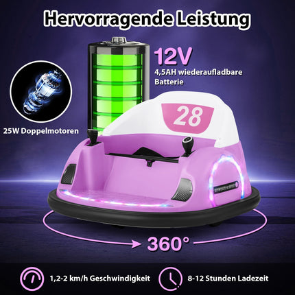 Dětský elektrický autodrom 12V s ovladačem, růžová, otáčení 360