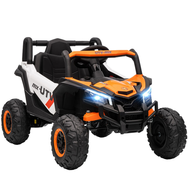 Dětské elektrické auto 12V, ovladač, pás, klakson, LED, USB, oranžová