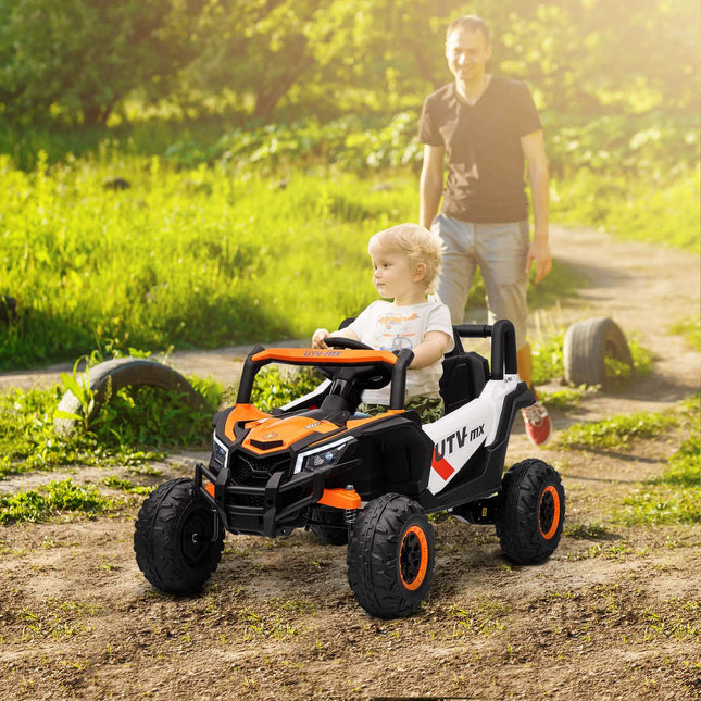 Dětské elektrické auto 12V, ovladač, pás, klakson, LED, USB, oranžová