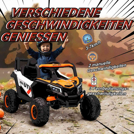 12V Kids Electric Car, Remote, Seatbelt, Horn, LED, USB, Orange