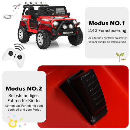 Dětské elektrické auto 12V s ovladačem, světly a hudbou, červená