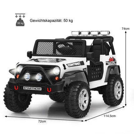 Dětské elektrické auto 12V s ovladačem, světly a hudbou, bílá