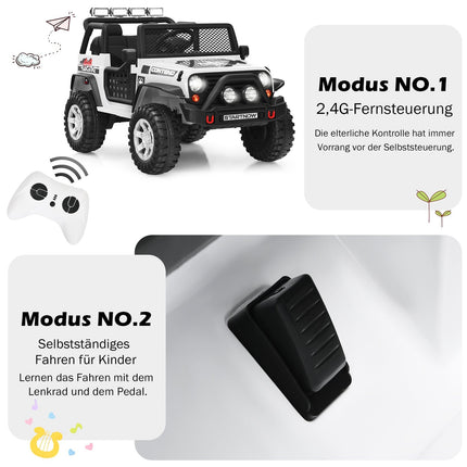 Dětské elektrické auto 12V s ovladačem, světly a hudbou, bílá