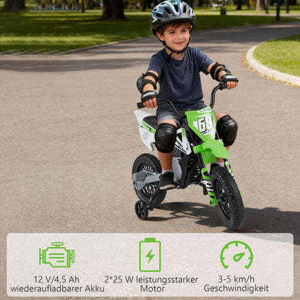 Dětská elektrická motorka 12V se snímatelnými pomocnými kolečky