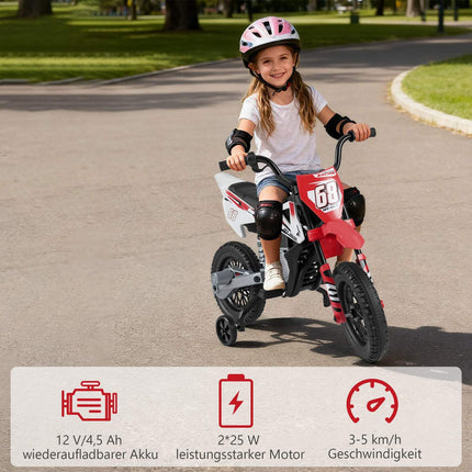 Dětská elektrická motorka 12V se snímatelnými pomocnými kolečky