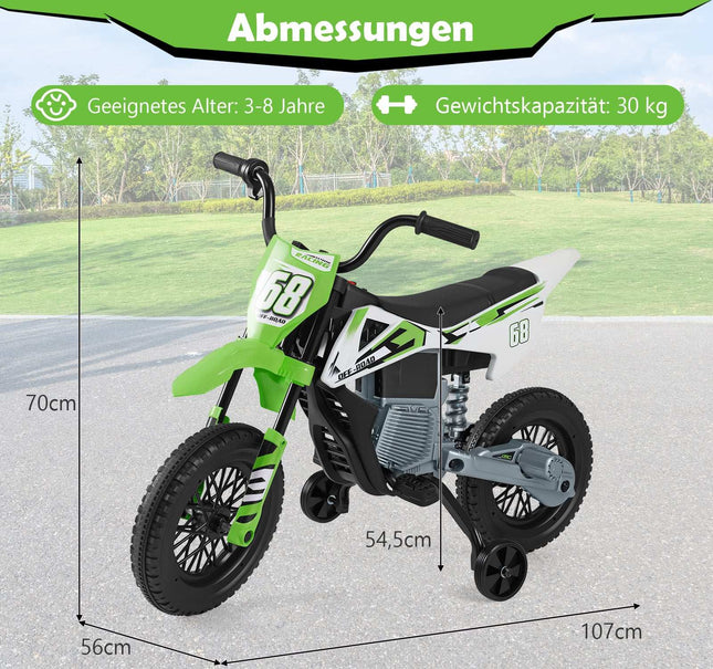 Dětská elektrická motorka 12V se snímatelnými pomocnými kolečky