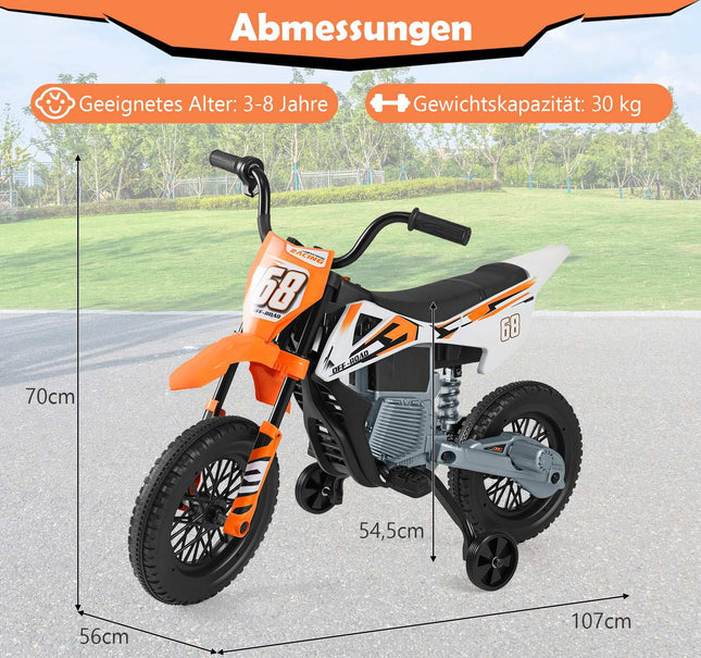 Dětská elektrická motorka 12V se snímatelnými pomocnými kolečky