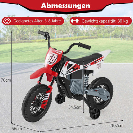 Dětská elektrická motorka 12V se snímatelnými pomocnými kolečky