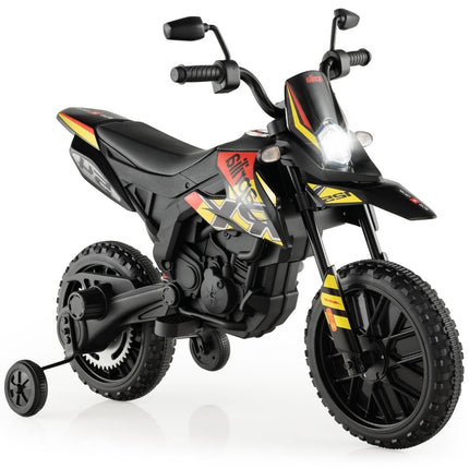 Dětská elektrická motorka 12V s pomocnými kolečky, černá
