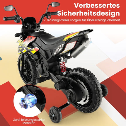 Dětská elektrická motorka 12V s pomocnými kolečky, černá