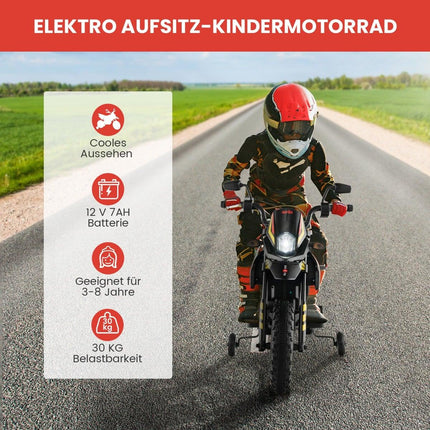Dětská elektrická motorka 12V s pomocnými kolečky, černá